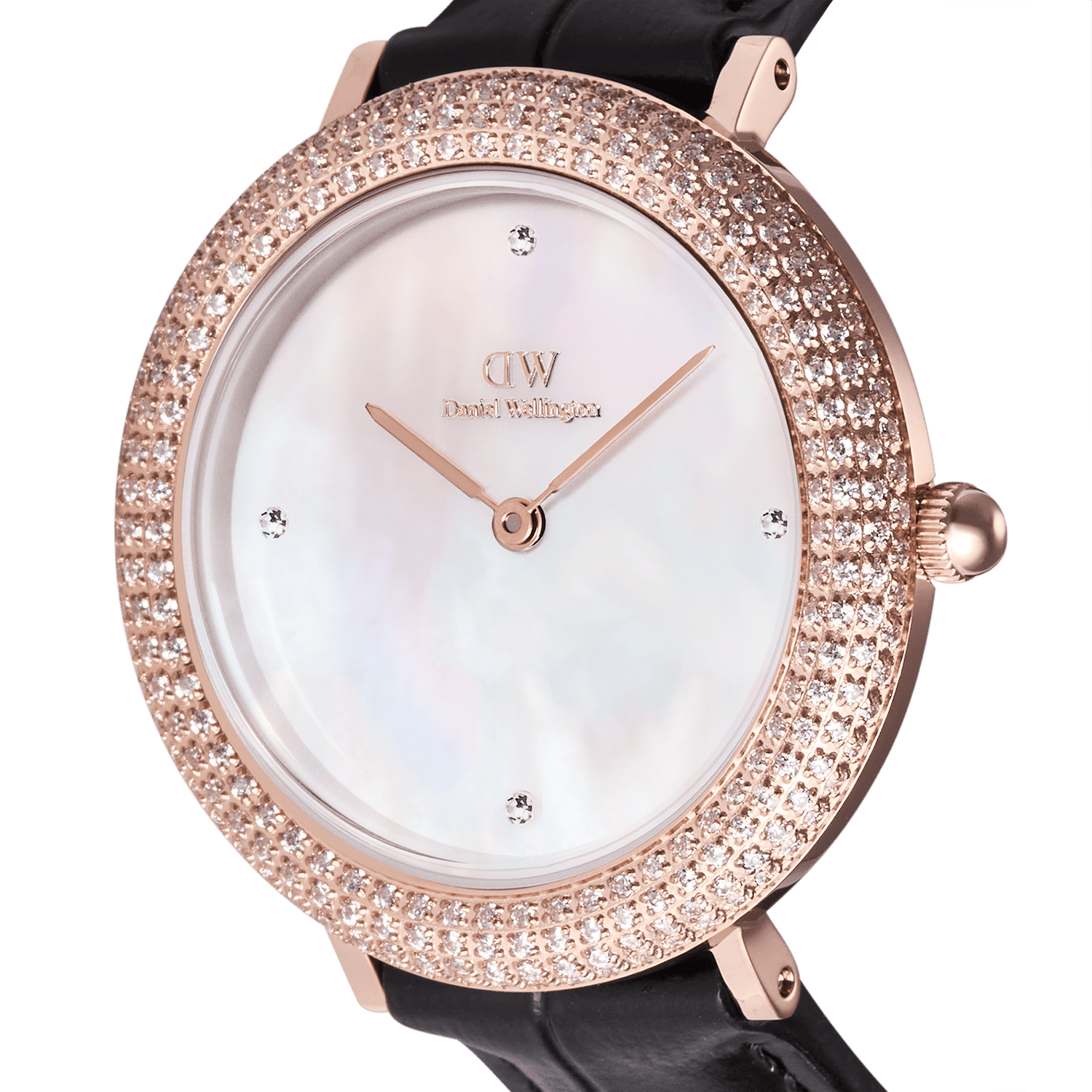 Crystalline Bezel Black Croc Rose Gold